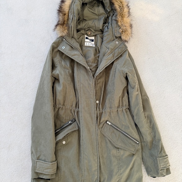 Abercrombie & Fitch Urban Olive Green 2-in-1 Parka with Faux Fur Vest (XS) - Picture 3 of 5